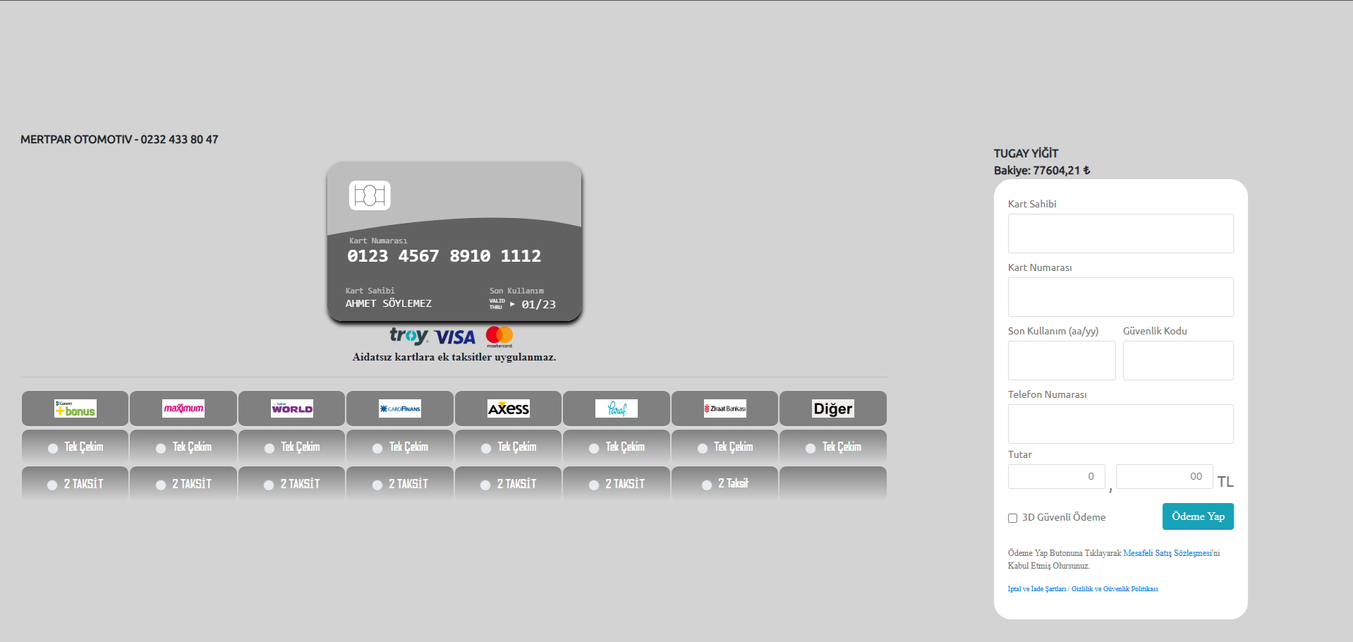 AFK Sanal POS Arayüzü