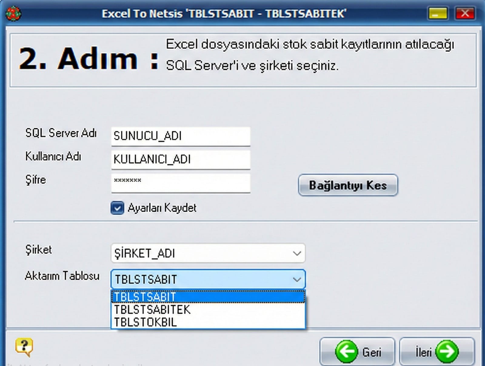 Excel To Netsis Adım 2