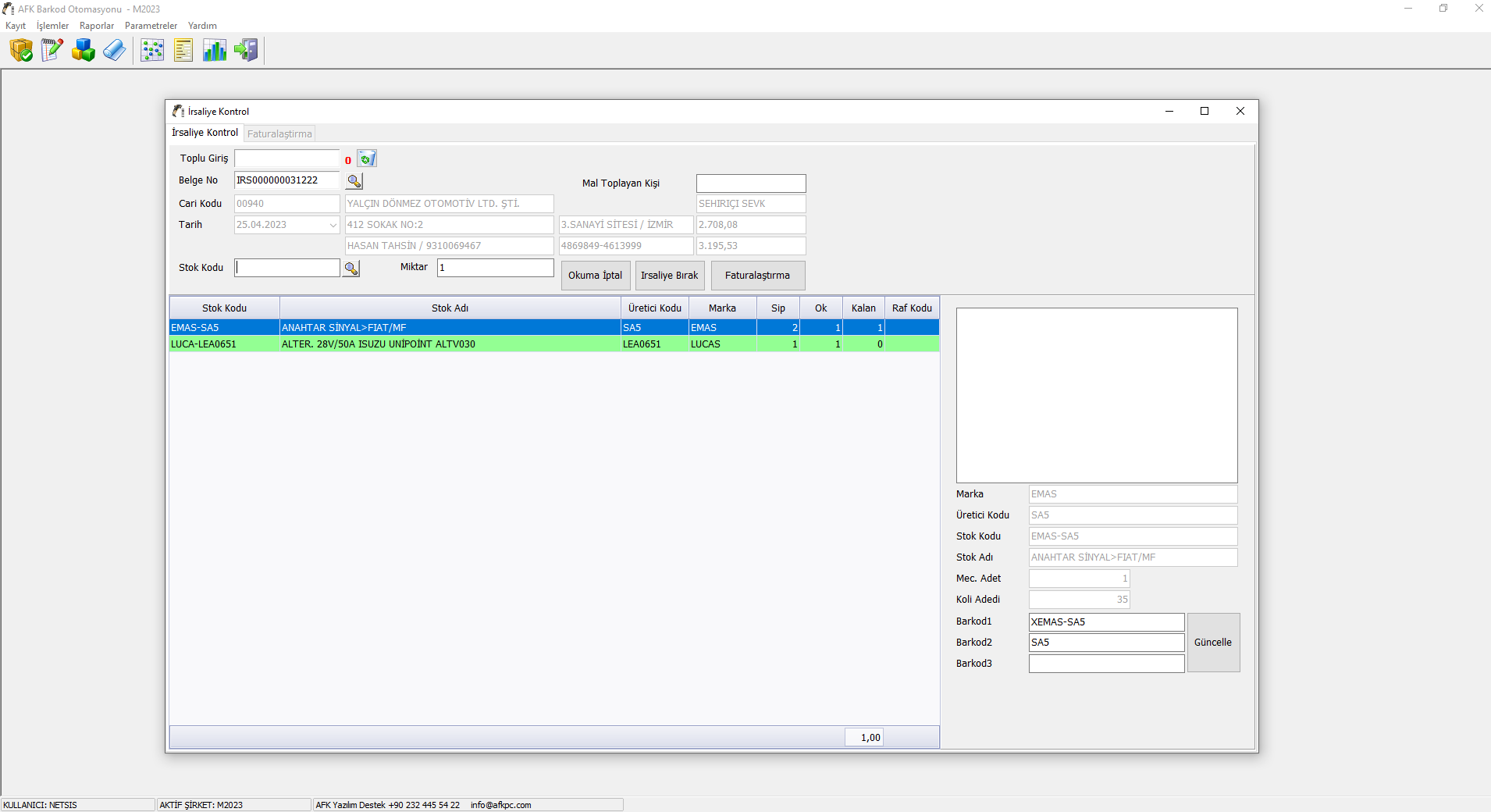 Depo Yönetim Ekranı 1